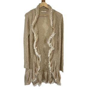 AXES FEMME rabbit fur trim‎ knit open cardigan Womans Medium